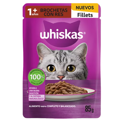 Whiskas Pouch Adulto Brochetas con Res 85gr